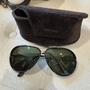 Tom Ford Black Aviator Sunglasses with Green Lenses